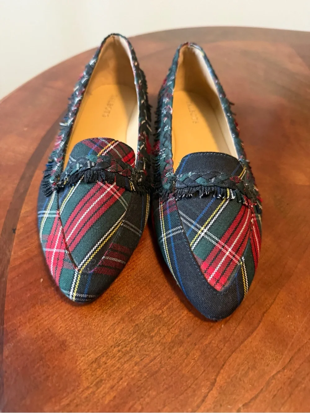 Talbots Francesca Driving Flats Tartan Size 9.5 Plaid Shoes Christmas Ruffle